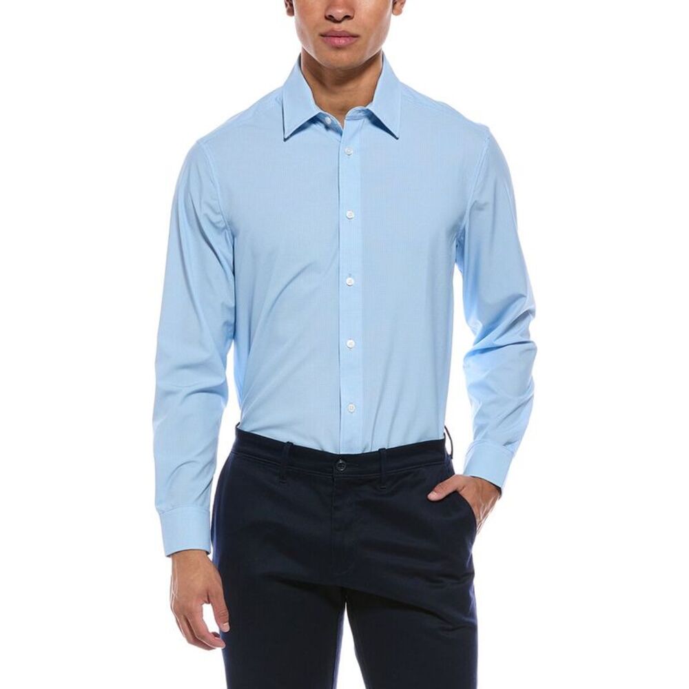 Report Collection Mens 4-Way Printed Woven Sport Shirt, Blue